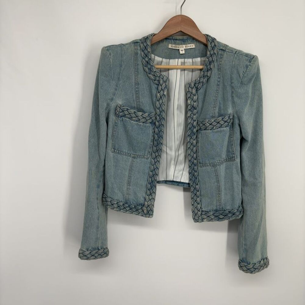 Veronica Beard Arrowe Denim Braid-Trim Jacket